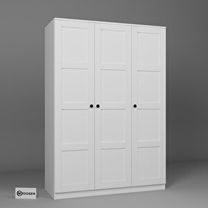 Lucas 3 Kapaklı, 6 Raf Bölmeli, Askılıklı Geniş Elbise Dolabı, Gardırop, Beyaz 190*135