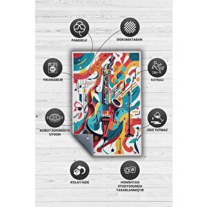 Homshtag Renkli Gitar Halısı,pop Art Müzik Halısı,müzik Evi Halısı Tarz Genç Odası Halısı,gitarist,müzik Sever Halısı