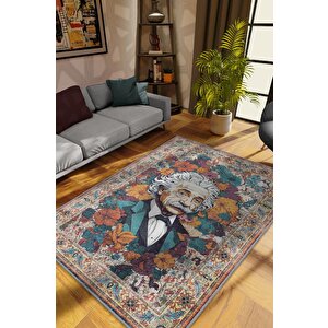 Albert Einstein,modern Çiçek Desenli Art Deco Vintage Halı,çok Renkli Maksimalist Halı 80x120 cm