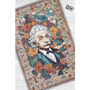 Albert Einstein,modern Çiçek Desenli Art Deco Vintage Halı,çok Renkli Maksimalist Halı 80x120 cm