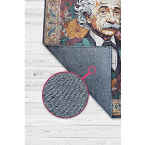 Albert Einstein,modern Çiçek Desenli Art Deco Vintage Halı,çok Renkli Maksimalist Halı 80x120 cm