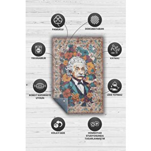 Homshtag Albert Einstein,modern Çiçek Desenli Art Deco Vintage Halı,çok Renkli Maksimalist Halı