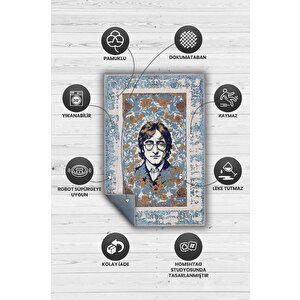Homshtag John Lennon ,modern Çiçek Desenli Art Deco Vintage Halı,çok Renkli Maksimalist Halı