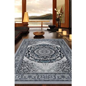 Mavi Mandala Halısı,meditasyon Mavi Gri Halı,madala Desenli Çiçekli Vintage Halı,yoga Halısı,sipiritüel Halı 200x300 cm