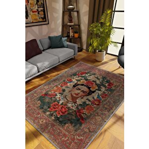 Frida Kahlo,modern Çiçek Desenli Art Deco Vintage Halı,çok Renkli Maksimalist Halı 100x150 cm