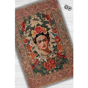 Frida Kahlo,modern Çiçek Desenli Art Deco Vintage Halı,çok Renkli Maksimalist Halı 100x150 cm