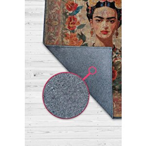 Frida Kahlo,modern Çiçek Desenli Art Deco Vintage Halı,çok Renkli Maksimalist Halı 100x150 cm