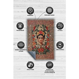 Homshtag Frida Kahlo,modern Çiçek Desenli Art Deco Vintage Halı,çok Renkli Maksimalist Halı
