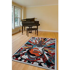 Renkli Gitar Halısı,pop Art Müzik Halısı,rock Müzik Halısı Elektro Gitar Figürlü Renkli Modern Halı,müzik Halı 160x240 cm