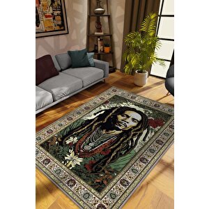 Bob Marley, Modern Çiçek Desenli Art Deco Vintage Halı,çok Renkli Maksimalist Halı 160x240 cm