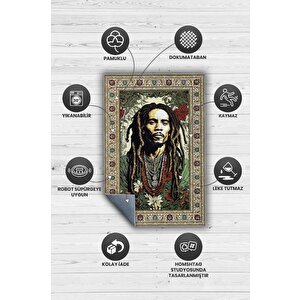 Homshtag Bob Marley, Modern Çiçek Desenli Art Deco Vintage Halı,çok Renkli Maksimalist Halı