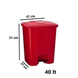 Sy-4255 40 Lt Köşeli Pedallı Plastik Çöp Kovası (i̇ç Kovasız) Kırmızı