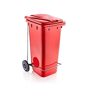 Sy-6507 Pedallı Tekerlekli Kapaklı Plastik Çöp Konteyneri 120 Lt Kırmızı