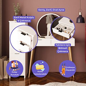 Lucy Makyaj Masası Takımı T1050 – Beyaz  Aynalı, Çekmeceli Dolaplı Set