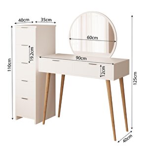 Lucy Makyaj Masası Takımı T1050 – Beyaz  Aynalı, Çekmeceli Dolaplı Set