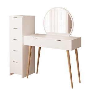 Lucy Makyaj Masası Takımı T1050 – Beyaz  Aynalı, Çekmeceli Dolaplı Set