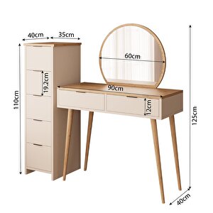 Lucy Makyaj Masası Takımı T1060 – Sepet Kumtaşı | Aynalı, Çekmeceli Dolaplı