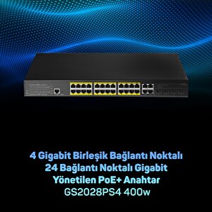 Cudy Gs2028ps4 4combo,1konson,24 Port Gigabit 400w Poe Yönetilebilir Metal Rack Mount Switch