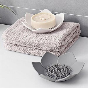 Lotus Desenli Sabun Ve Sünger Tutacağı Silikon (beyaz) Su Giderli Lotus Şekilli Şık Katı Sabunluk