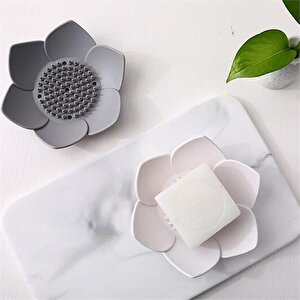 Lotus Desenli Sabun Ve Sünger Tutacağı Silikon (beyaz) Su Giderli Lotus Şekilli Şık Katı Sabunluk