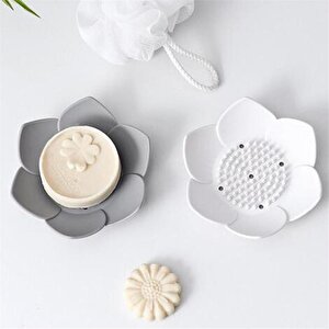 Lotus Desenli Sabun Ve Sünger Tutacağı Silikon (beyaz) Su Giderli Lotus Şekilli Şık Katı Sabunluk