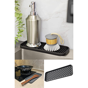 Siyah Silikon Yağdanlık Yağlık Standı Altlık Çok Amaçlı Organizer Sabunluk Altlığı 23x10 Cm