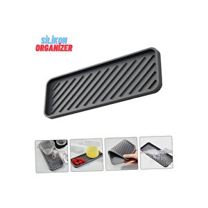 Siyah Silikon Yağdanlık Yağlık Standı Altlık Çok Amaçlı Organizer Sabunluk Altlığı 23x10 Cm