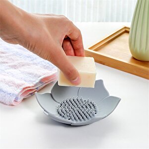 Lotus Desenli Sabun Ve Sünger Tutacağı Silikon (gri̇) Su Giderli Lotus Şekilli Şık Katı Sabunluk