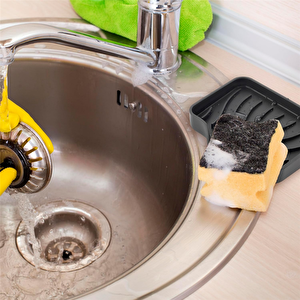 Silikon Mutfak, Banyo Su Giderli Vantuzlu Esnek Sabunluk Siyah Renk