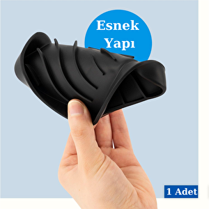 Silikon Mutfak, Banyo Su Giderli Vantuzlu Esnek Sabunluk Siyah Renk