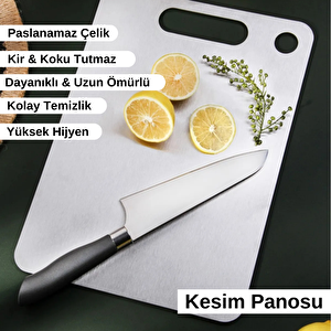Yüksek Kaliteli Dayanıklı Kaymaz Estetik Tasarımlı Yüzey Paslanmaz Çelik Sebze Meyve Et Kesim Panosu