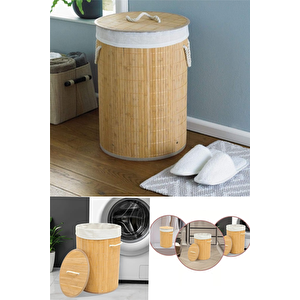 Dekoratif Doğal Oval Banyo Bambu Kirli Çamaşır Sepeti