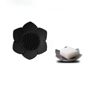 Lotus Desenli Sabun Ve Sünger Tutacağı Silikon (si̇yah) Su Giderli Lotus Şekilli Şık Katı Sabunluk