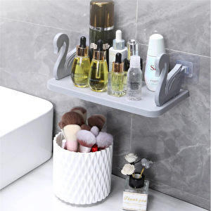 Kuğu Motifli Banyo Mutfak Ofis Baharat Rafı Kendinden Yapışkanlı Kuğu Rafı Beyaz