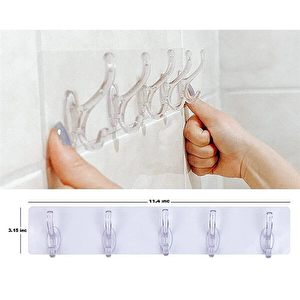 Şeffaf Askı Kendinden Yapışkanlı 5 Kancalı Mutfak, Banyo Askısı