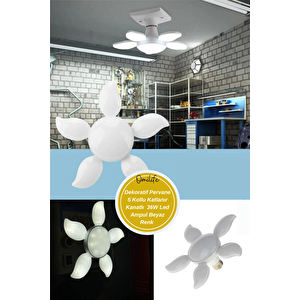 Dekoratif Pervane 5 Kollu Katlanır Kanatlı 36w Led Ampul Beyaz Renk