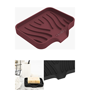 Bordo Silikon Mutfak, Banyo Su Giderli Vantuzlu Esnek Sabunluk