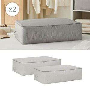 2'li Mega Boy Gri Balıksırtı Baza Altı Hurç Set 74 X 46 X 22 Cm