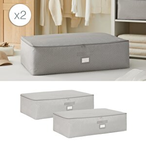 2'li Mega Boy Gri Balıksırtı Baza Altı Hurç Set 74 X 46 X 22 Cm