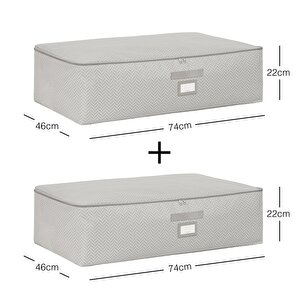 2'li Mega Boy Gri Balıksırtı Baza Altı Hurç Set 74 X 46 X 22 Cm