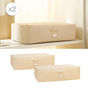 2'li Mega Boy Bej Balıksırtı Baza Altı Hurç Set 74 X 46 X 22 Cm