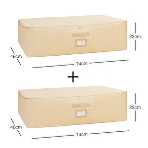 Ocean Home Textile 2'li Mega Boy Bej Balıksırtı Baza Altı Hurç Set 74 X 46 X 22 Cm