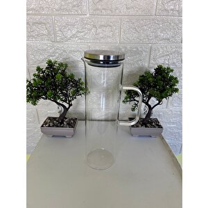 1.5 Lt Sürahi Paslanmaz Çelik Vakumlu Sızdırmaz Kapaklı Cam Sürahi 1500 Ml