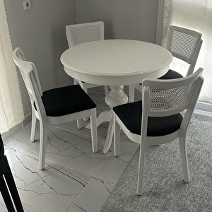 90cm Açılır Yuvarlak Baba Ayaklı Yemek Masası, Mutfak Masası Mat Beyaz