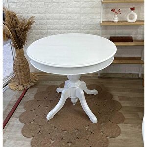 90cm Açılır Yuvarlak Baba Ayaklı Yemek Masası, Mutfak Masası Mat Beyaz