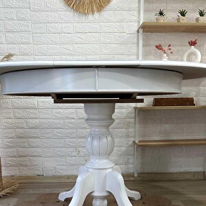 Reyo 90cm Açılır Yuvarlak Baba Ayaklı Yemek Masası, Mutfak Masası Mat Beyaz