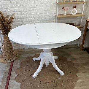 Reyo 90cm Açılır Yuvarlak Baba Ayaklı Yemek Masası, Mutfak Masası Mat Beyaz