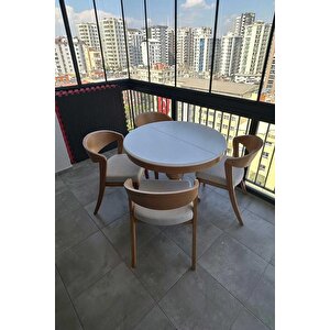Reyo 90cm Açılır Yuvarlak Baba Ayaklı Masa, Yemek Masası, İskandinav Masa Naturel-beyaz