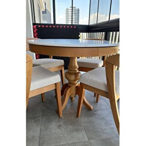 Reyo 90cm Açılır Yuvarlak Baba Ayaklı Masa, Yemek Masası, İskandinav Masa Naturel-beyaz