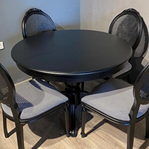 Reyo 90cm Açılır Yuvarlak Baba Ayaklı Masa, Yemek Masası Siyah (açılır 120cm)